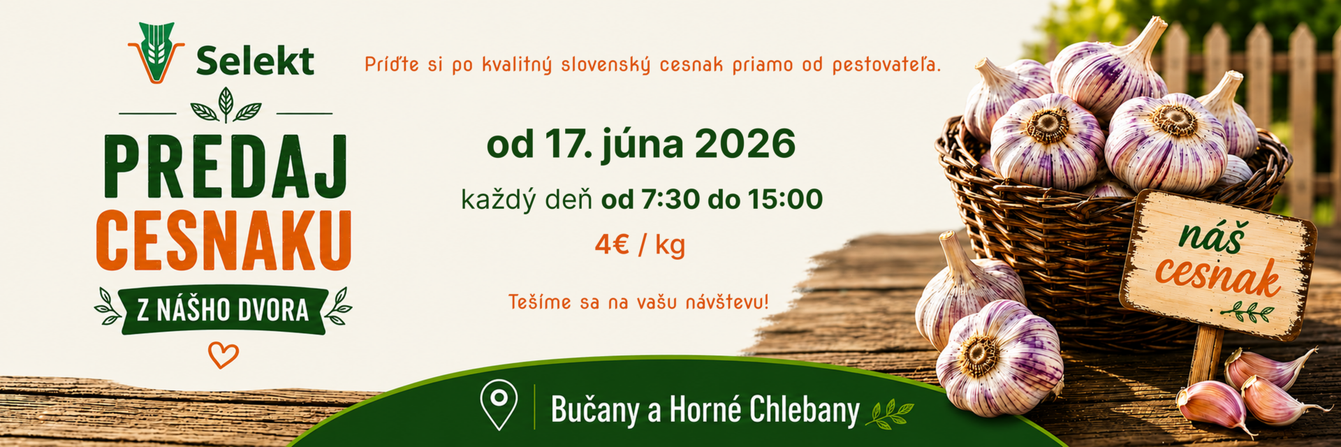 Predaj domáceho cesnaku Bučany a Horné Chlebany - SELEKT